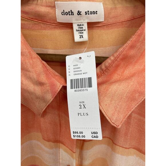 NWT Cloth & Stone Blouse Printed Button Down Orange Lightweight Size 2X - Picture 6 of 8